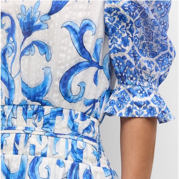 Ramy Brook Susan Watercolor Puff-Sleeve Minidress in Spring Navy Positano - Picture 9 of 11